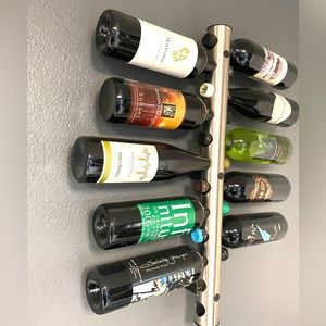 Wall Mount metal 12 Bottle Holder Wine Rack stainless steel pole bar art